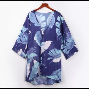 Blue Palm Print Kimono